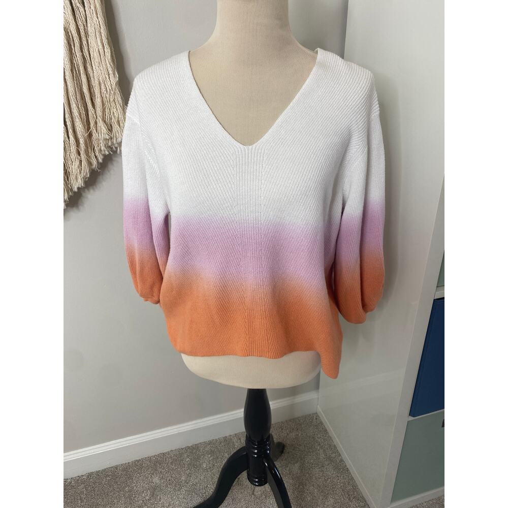 Michael Stars Knit Ombre Dip Dye White Lavender Pink Orange Sweater Medium